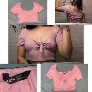 SHEIN Pink Tie-Front Crop Top
